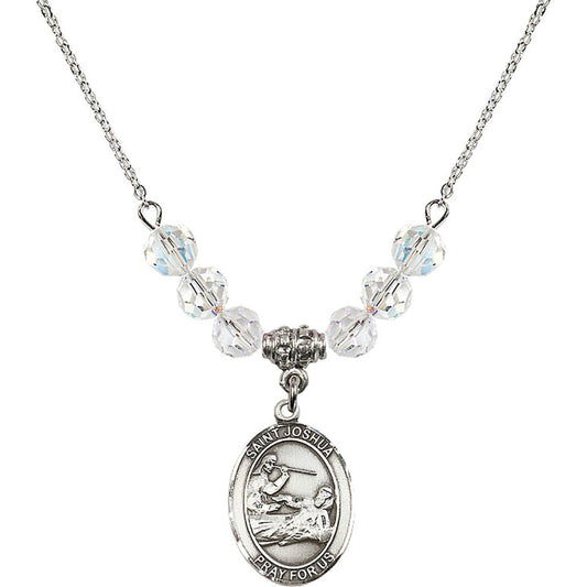 Sterling Silver Saint Joshua Birthstone Necklace with Crystal Beads - 8059