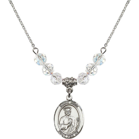 Sterling Silver Saint Jude Thaddeus Birthstone Necklace with Crystal Beads - 8060