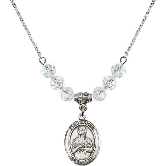 Sterling Silver Saint Kateri Tekakwitha Birthstone Necklace with Crystal Beads - 8061