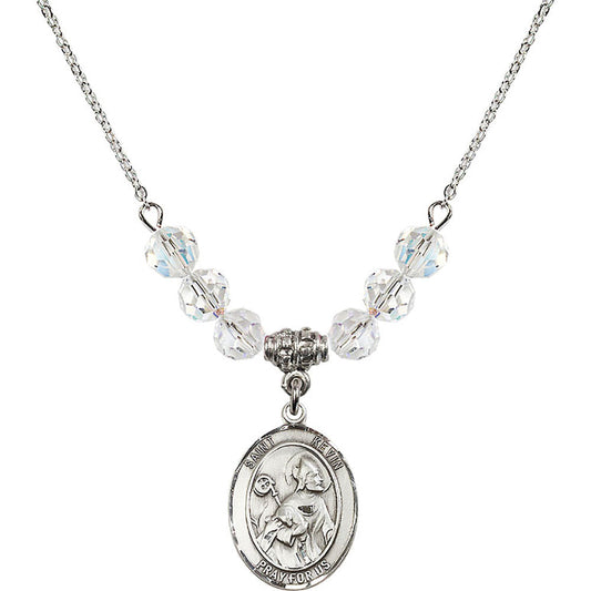 Sterling Silver Saint Kevin Birthstone Necklace with Crystal Beads - 8062