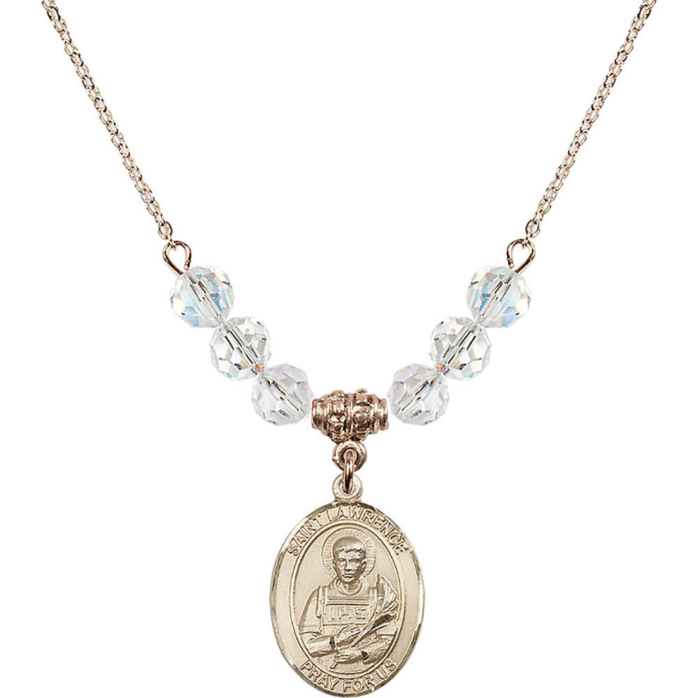 14kt Gold Filled Saint Lawrence Birthstone Necklace with Crystal Beads - 8063
