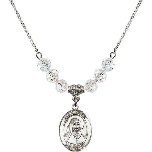 Sterling Silver Saint Louise de Marillac Birthstone Necklace with Crystal Beads - 8064