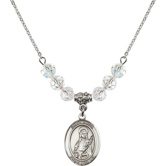 Sterling Silver Saint Lucia of Syracuse Birthstone Necklace with Crystal Beads - 8065