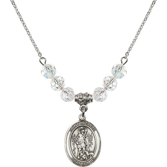 Sterling Silver Saint Lazarus Birthstone Necklace with Crystal Beads - 8066