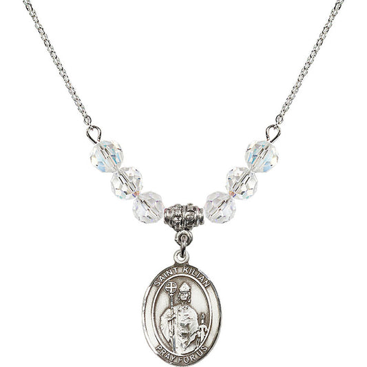 Sterling Silver Saint Kilian Birthstone Necklace with Crystal Beads - 8067