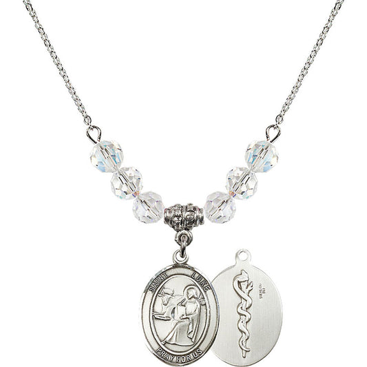 Sterling Silver Saint Luke the Apostle / Doctor Birthstone Necklace with Crystal Beads - 8068