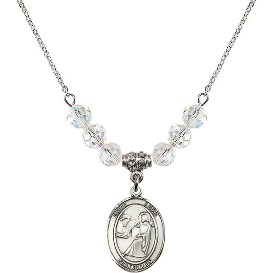 Sterling Silver Saint Luke the Apostle Birthstone Necklace with Crystal Beads - 8068