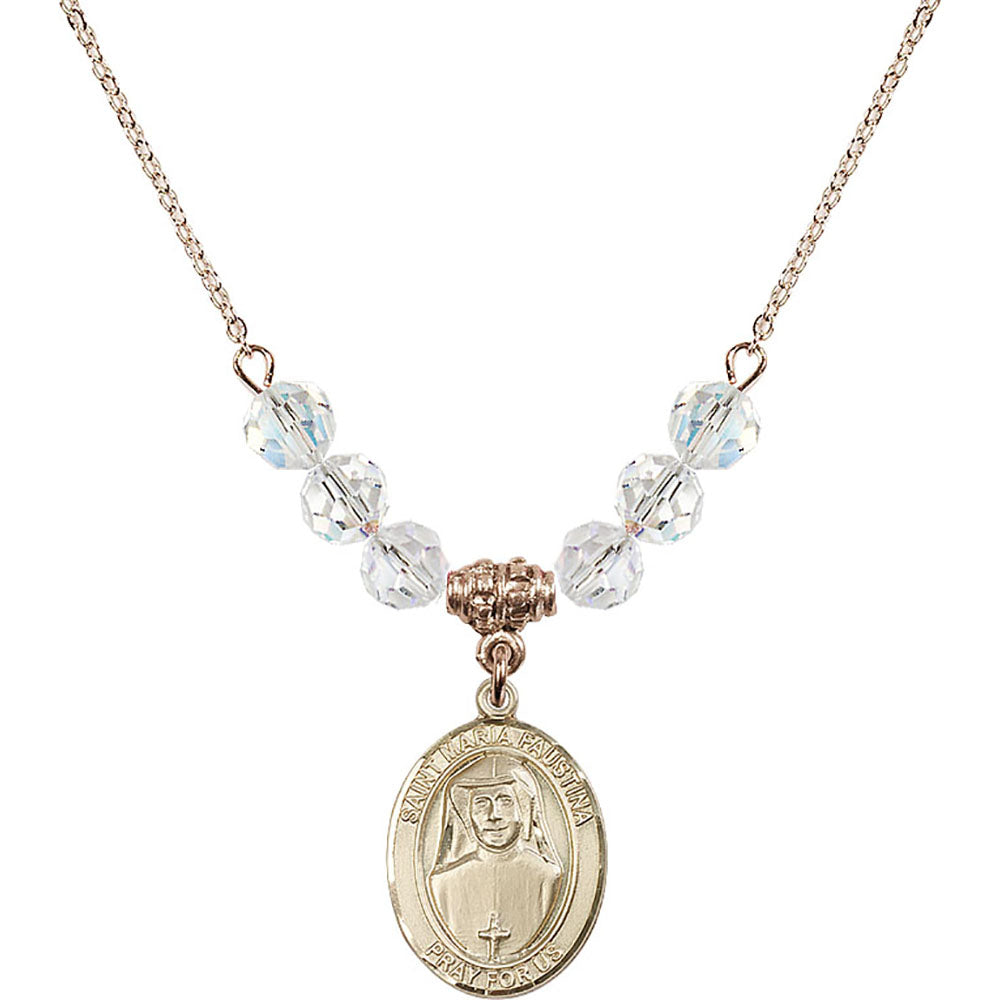 14kt Gold Filled Saint Maria Faustina Birthstone Necklace with Crystal Beads - 8069