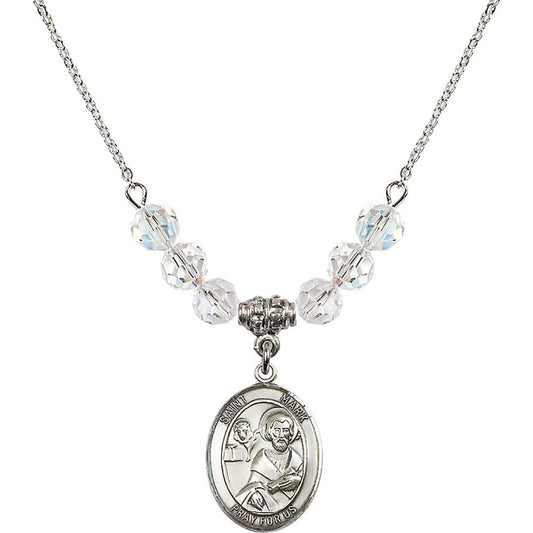 Sterling Silver Saint Mark the Evangelist Birthstone Necklace with Crystal Beads - 8070