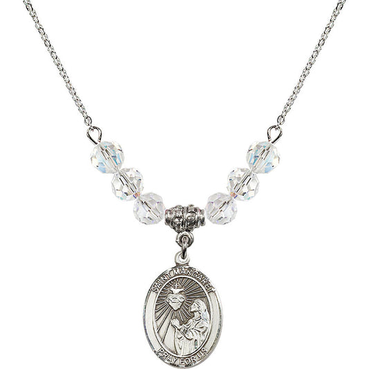 Sterling Silver Saint Margaret Mary Alacoque Birthstone Necklace with Crystal Beads - 8072