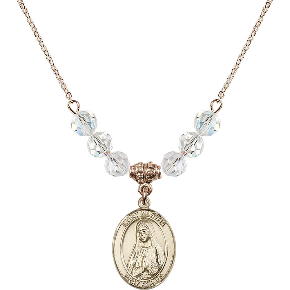 14kt Gold Filled Saint Martha Birthstone Necklace with Crystal Beads - 8075