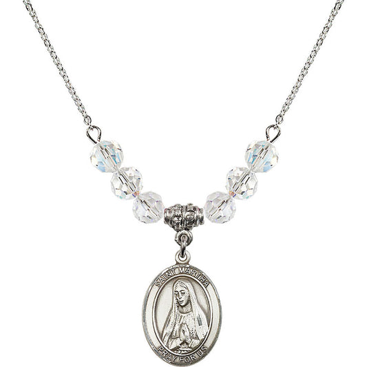 Sterling Silver Saint Martha Birthstone Necklace with Crystal Beads - 8075