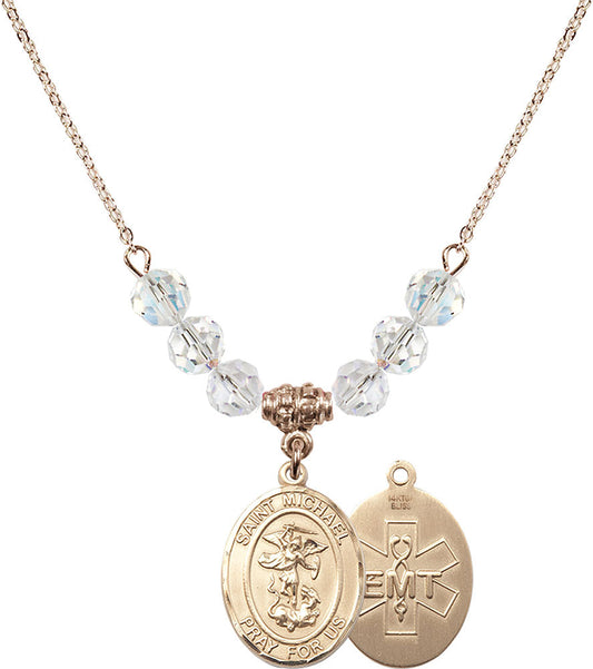 14kt Gold Filled Saint Michael / EMT Birthstone Necklace with Crystal Beads - 8076