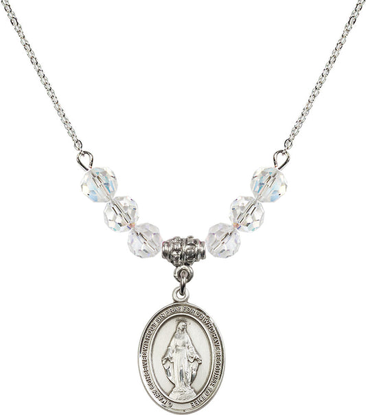 Sterling Silver Miraculous Birthstone Necklace with Crystal Beads - 8078