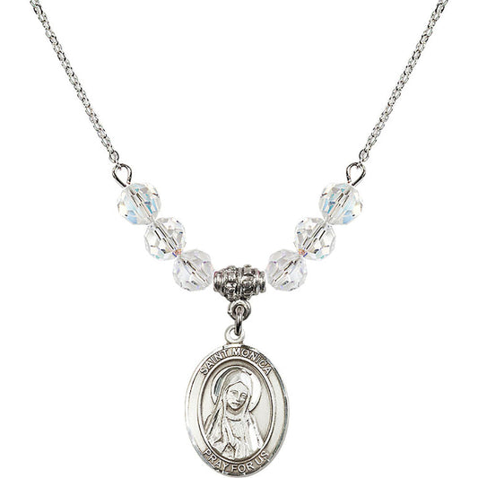 Sterling Silver Saint Monica Birthstone Necklace with Crystal Beads - 8079
