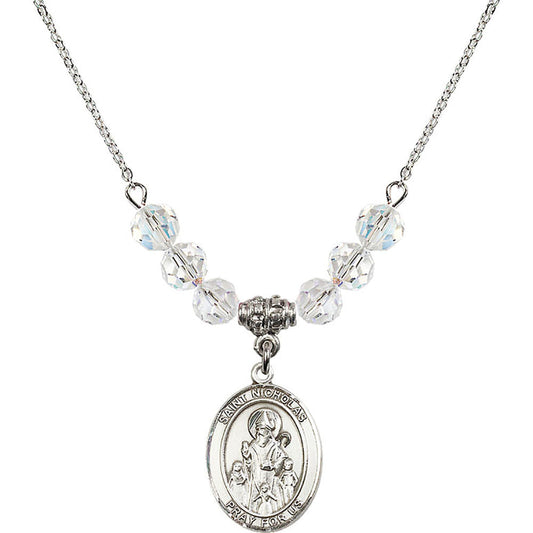 Sterling Silver Saint Nicholas Birthstone Necklace with Crystal Beads - 8080