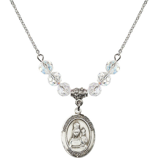 Sterling Silver Our Lady of Loretto Birthstone Necklace with Crystal Beads - 8082