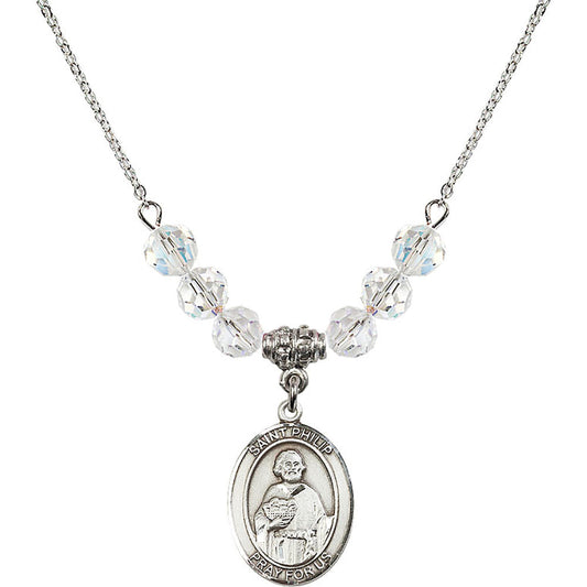Sterling Silver Saint Philip the Apostle Birthstone Necklace with Crystal Beads - 8083
