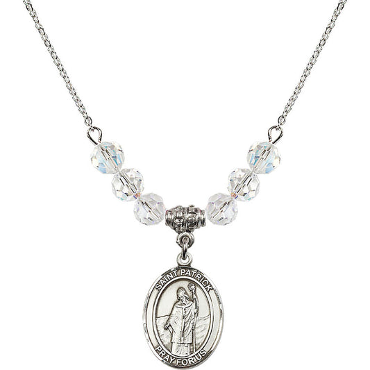 Sterling Silver Saint Patrick Birthstone Necklace with Crystal Beads - 8084