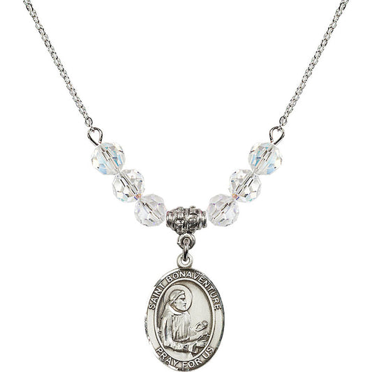 Sterling Silver Saint Bonaventure Birthstone Necklace with Crystal Beads - 8085
