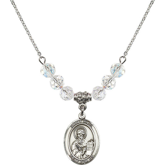 Sterling Silver Saint Paul the Apostle Birthstone Necklace with Crystal Beads - 8086