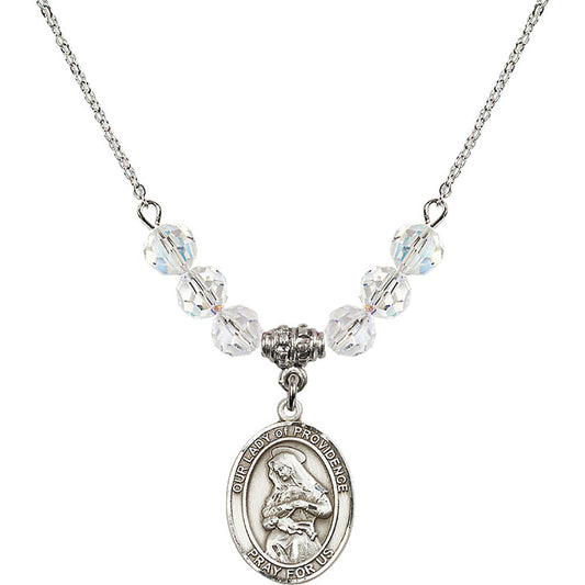Sterling Silver Our Lady of Providence Birthstone Necklace with Crystal Beads - 8087