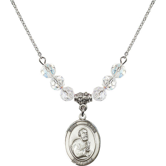 Sterling Silver Saint Peter the Apostle Birthstone Necklace with Crystal Beads - 8090