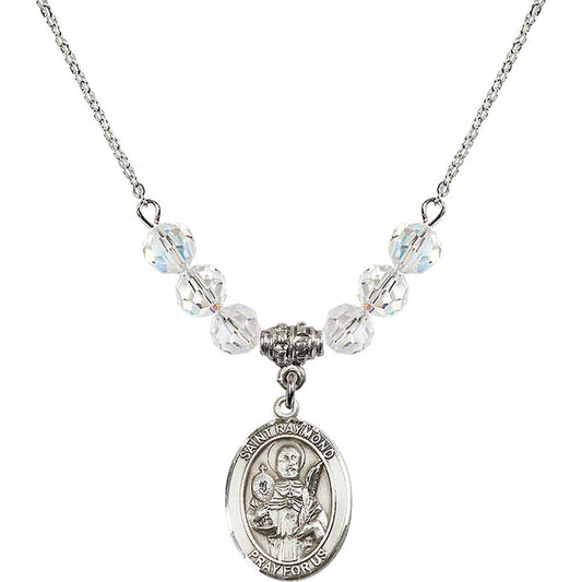 Sterling Silver Saint Raymond Nonnatus Birthstone Necklace with Crystal Beads - 8091
