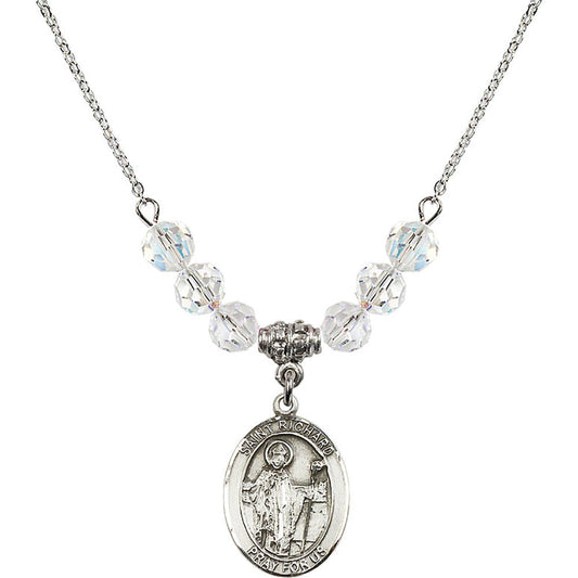 Sterling Silver Saint Richard Birthstone Necklace with Crystal Beads - 8093