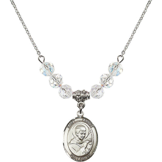 Sterling Silver Saint Robert Bellarmine Birthstone Necklace with Crystal Beads - 8096