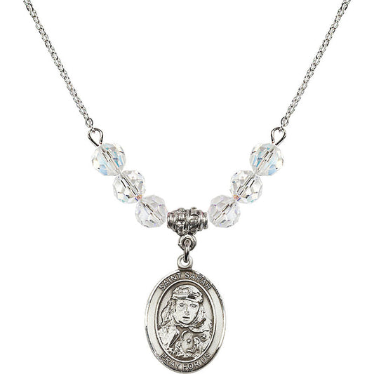 Sterling Silver Saint Sarah Birthstone Necklace with Crystal Beads - 8097