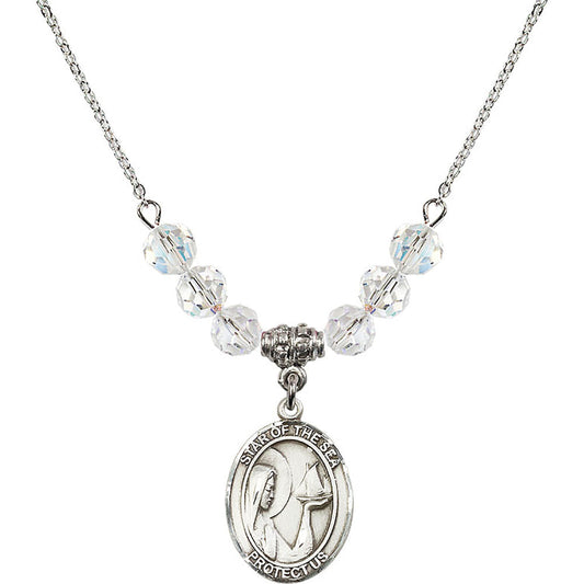 Sterling Silver Our Lady Star of the Sea Birthstone Necklace with Crystal Beads - 8101