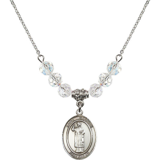 Sterling Silver Saint Stephen the Martyr Birthstone Necklace with Crystal Beads - 8104