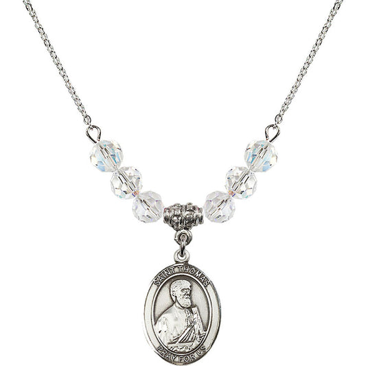 Sterling Silver Saint Thomas the Apostle Birthstone Necklace with Crystal Beads - 8107
