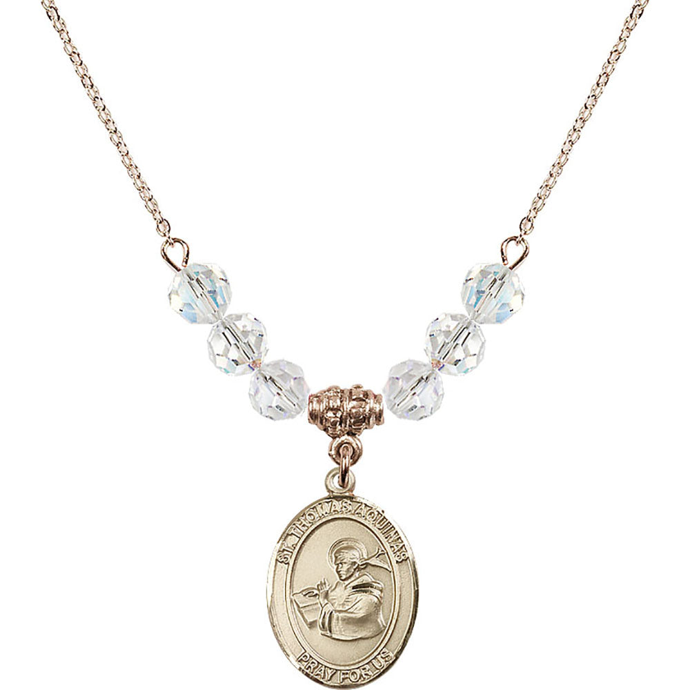 14kt Gold Filled Saint Thomas Aquinas Birthstone Necklace with Crystal Beads - 8108