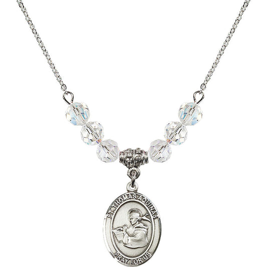 Sterling Silver Saint Thomas Aquinas Birthstone Necklace with Crystal Beads - 8108