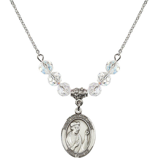 Sterling Silver Saint Thomas More Birthstone Necklace with Crystal Beads - 8109
