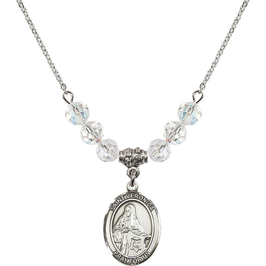 Sterling Silver Saint Veronica Birthstone Necklace with Crystal Beads - 8110