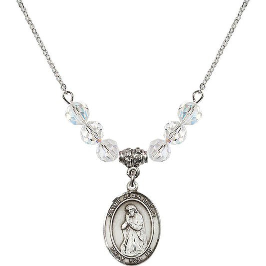 Sterling Silver Saint Juan Diego Birthstone Necklace with Crystal Beads - 8111
