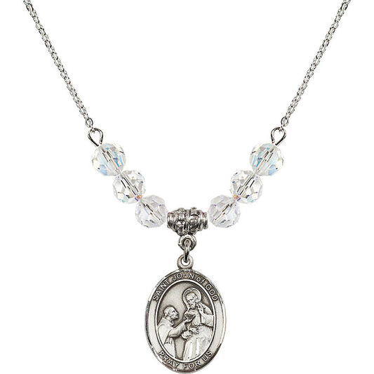 Sterling Silver Saint John of God Birthstone Necklace with Crystal Beads - 8112