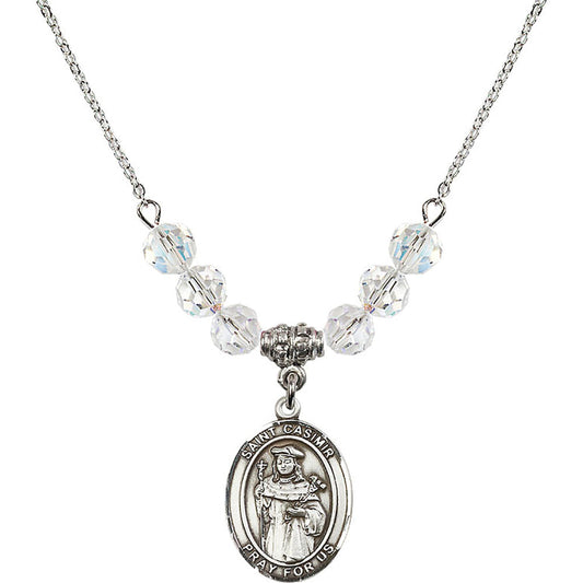 Sterling Silver Saint Casimir of Poland Birthstone Necklace with Crystal Beads - 8113