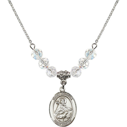 Sterling Silver Saint William of Rochester Birthstone Necklace with Crystal Beads - 8114