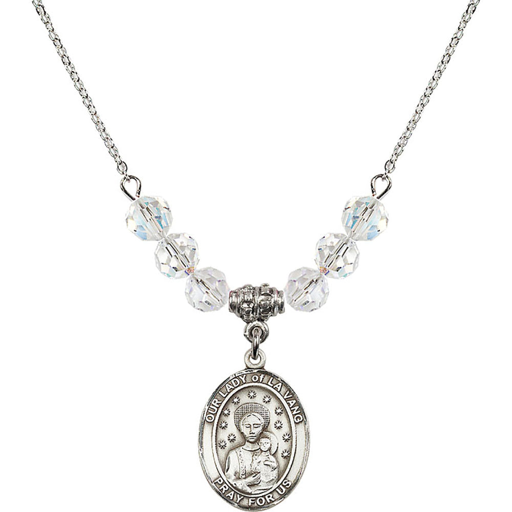 Sterling Silver Our Lady of la Vang Birthstone Necklace with Crystal Beads - 8115