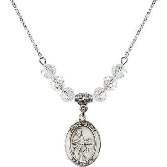 Sterling Silver Saint Zachary Birthstone Necklace with Crystal Beads - 8116