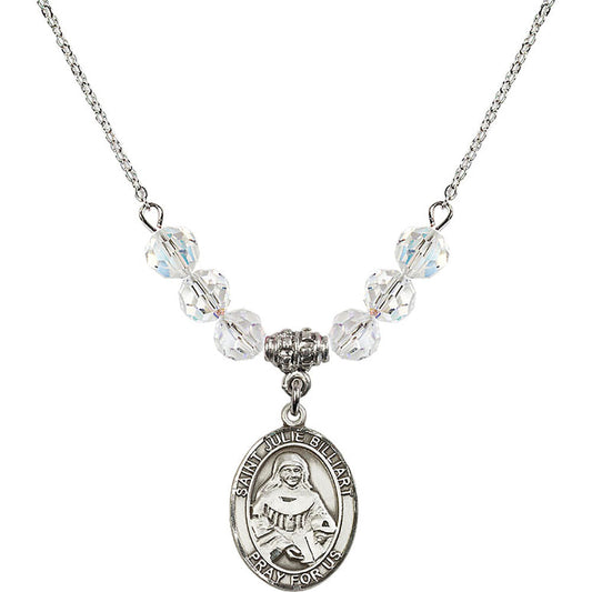 Sterling Silver Saint Julie Billiart Birthstone Necklace with Crystal Beads - 8117
