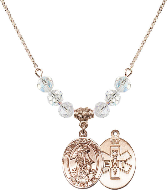 14kt Gold Filled Guardian Angel / EMT Birthstone Necklace with Crystal Beads - 8118