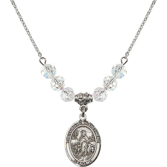 Sterling Silver Lord Is My Shepherd Birthstone Necklace with Crystal Beads - 8119