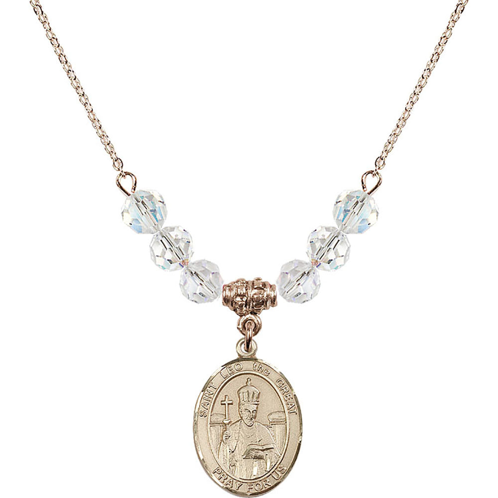 14kt Gold Filled Saint Leo the Great Birthstone Necklace with Crystal Beads - 8120