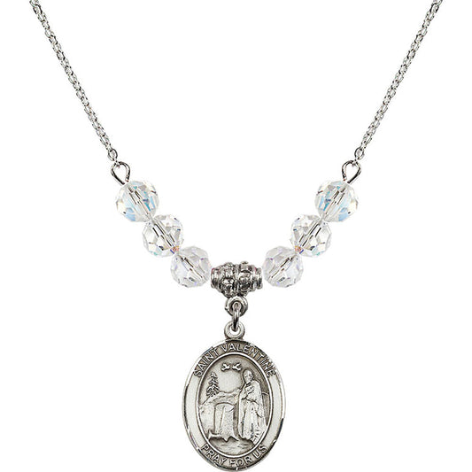 Sterling Silver Saint Valentine of Rome Birthstone Necklace with Crystal Beads - 8121