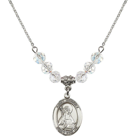 Sterling Silver Saint Bridget of Sweden Birthstone Necklace with Crystal Beads - 8122